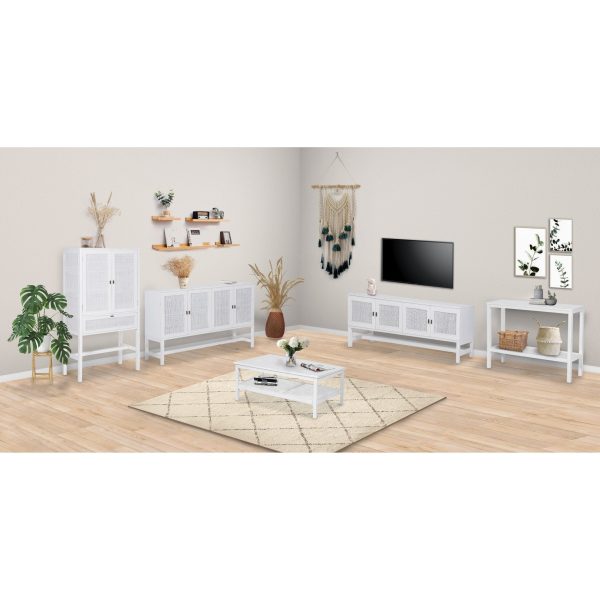 Jasmine Sideboard Buffet Table 160cm 4 Door Mindi Wood Rattan - White Online Hot Sale