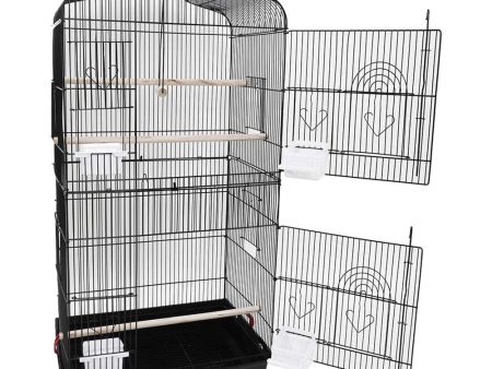 92cm Large Portable Wire Bird Cage Birdcage  Parrot Cage Wooden Stand Pole Feeding Cup Black Online Hot Sale