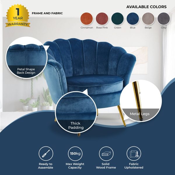 Bloomer Velvet Fabric Accent Sofa Love Chair - Blue For Discount