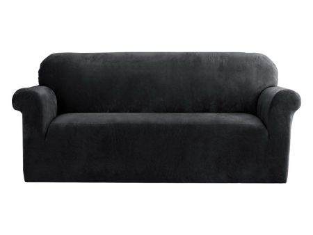 Artiss Velvet Sofa Cover Plush Couch Cover Lounge Slipcover 3 Seater Black For Discount