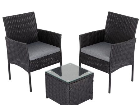 3PC Outdoor Table and Chairs Set - Black Supply