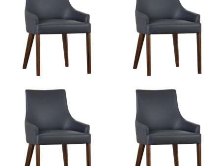 Tuberose Dining Chair Set of 4 PU Leather Solid Acacia Wood Furniture Dark Grey Fashion