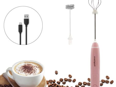 USB Charging Electric Egg Beater Milk Frother Handheld Drink Coffee Foamer AU with 2 Stainless Steel Whisks Pink on Sale