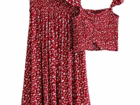 Women s Red Boho Two Piece Outfit | Sleeveless Top + Bohemian Dress | S-L Sale