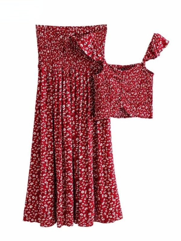 Women s Red Boho Two Piece Outfit | Sleeveless Top + Bohemian Dress | S-L Sale