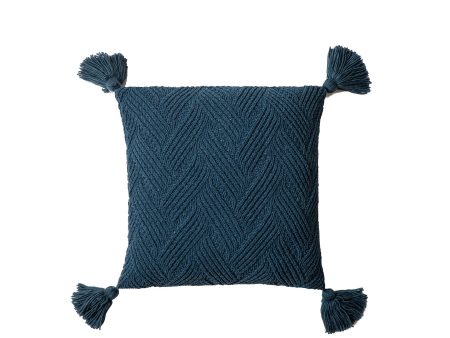 Cushion Cover-Knitted with Tassels-Teal-45cm x 45cm Online Hot Sale