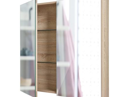 La Bella Oak Bathroom Mirror Cabinet Wall Twin Door Shaving Storage 60 x 72 cm Hot on Sale