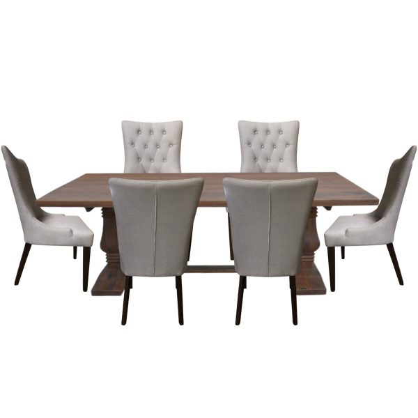 Florence  7pc Dining Table Set 180cm with 6 Fabric Chair French Provincial Fashion