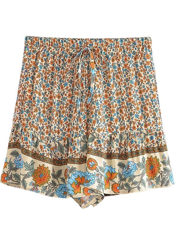 Cute Boho Hippie Summer Shorts | Black Flower Design | S-L Online