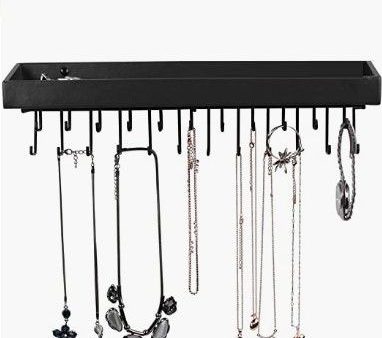 Wall Mount Hanging Jewellery Organiser Holder with 23 Hooks (Black) For Sale