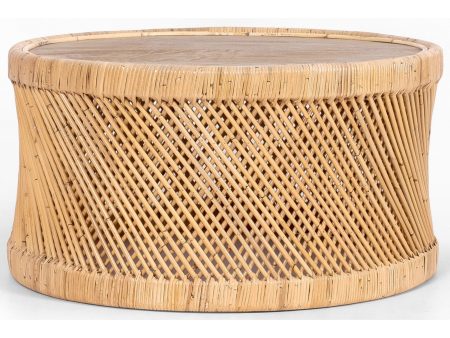 Freesia 80cm Round Coffee Table Mango Wood Top Rattan Frame - Natural Online now