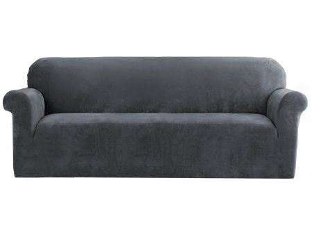 Artiss Velvet Sofa Cover Plush Couch Cover Lounge Slipcover 4 Seater Grey For Cheap