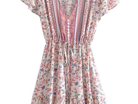 Cute Hippie Boho Pink Sundress |  Loose Fit + Vneck | S-XL Supply