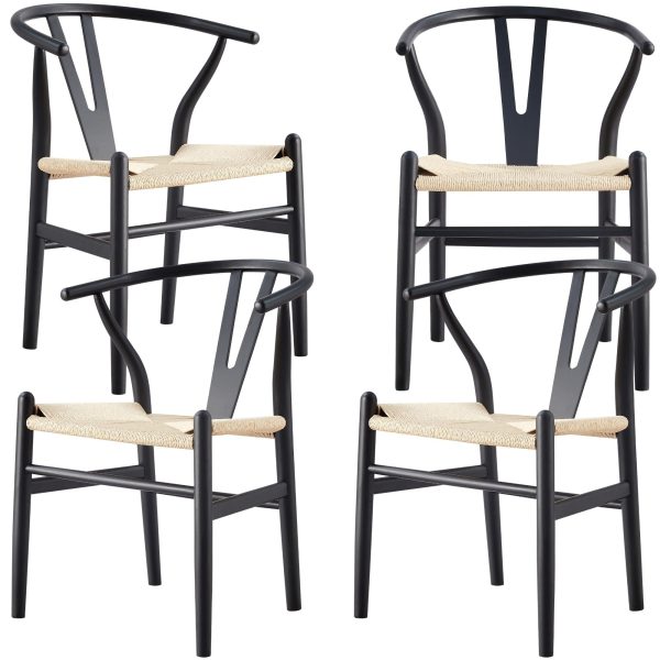 Anemone  Set of 4 Wishbone Dining Chair Beech Timber Replica Hans Wenger - Black For Cheap