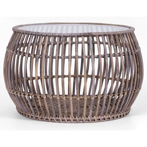 Sage 70cm Glass Topped Rattan Round Coffee Table - Natural Fashion