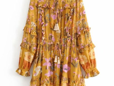 Elegant Hippie Styled Bohemian Summer Dress | S-L | Yellow & Pink Cheap