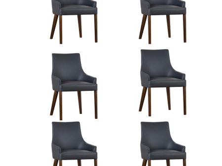 Tuberose Dining Chair Set of 6 PU Leather Solid Acacia Wood Furniture Dark Grey Supply