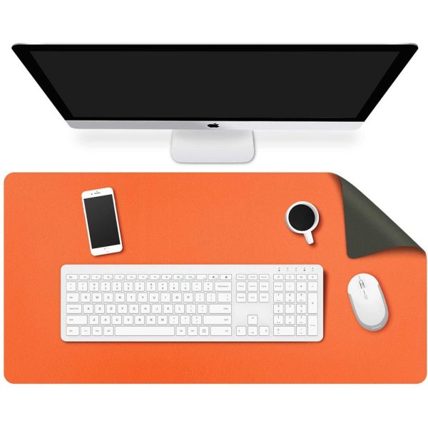 Orange 90cm*45cm Dual Side Office Desk Pad Waterproof PU Leather Computer Mouse Pad Supply