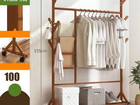 Portable Coat Stand Rack Rail Clothes Hat Garment Hanger Hook with Shelf Bamboo 9 Hook with Rack Rail  Dark Brown Finished For Discount