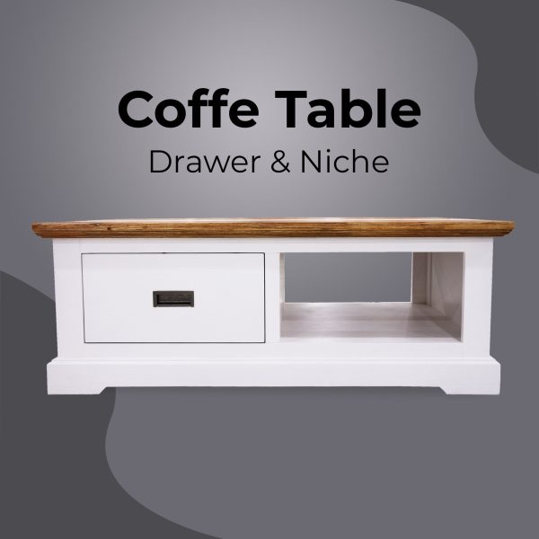 Orville Coffee Table 120cm 1 Drawer Solid Acacia Timber Wood - Multi Color on Sale