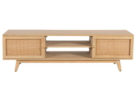 Olearia  ETU Entertainment TV Unit 150cm Solid Mango Wood Rattan 2 Door Natural For Cheap