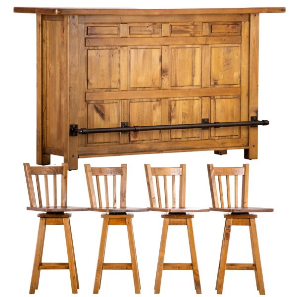 Teasel 5pcs Home Bar Table 4 Chair Set Wine Cabinet Case 192cm Solid Pine Timber For Discount