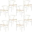 Anemone  Set of 8 Wishbone Dining Chair Beech Timber Replica Hans Wenger - White For Cheap