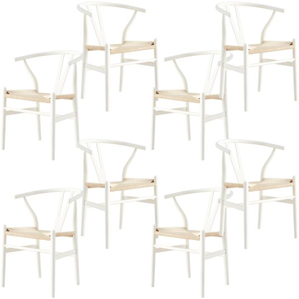 Anemone  Set of 8 Wishbone Dining Chair Beech Timber Replica Hans Wenger - White For Cheap