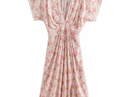 Cute Pink Women s Bohemian Deep V-Neck Dress | S-L Supply