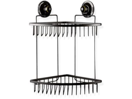 KiahLoc Black Double Corner Shelf Removable Suction For Sale