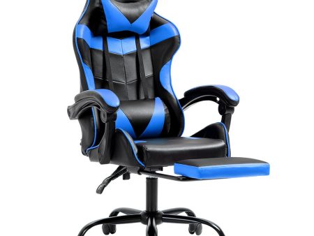 Artiss Office Chair Leather Gaming Chairs Footrest Recliner Study Work Blue Sale