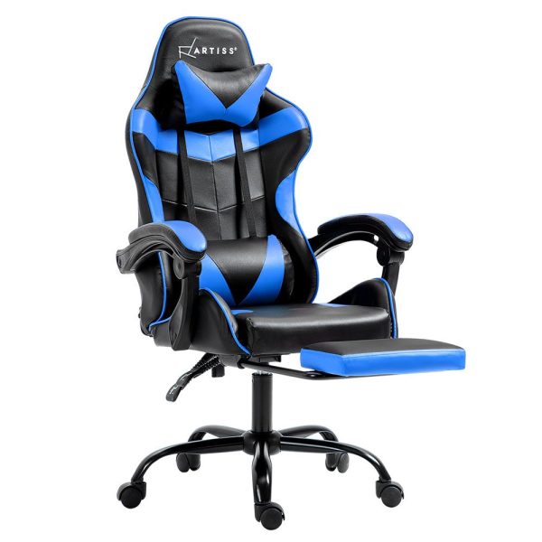 Artiss Office Chair Leather Gaming Chairs Footrest Recliner Study Work Blue Sale