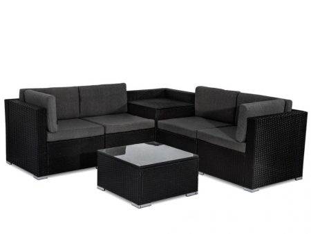 6PCS Outdoor Modular Lounge Sofa Coogee - Black For Sale