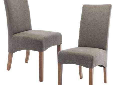 Aksa Fabric Upholstered Dining Chair Set of 2 Solid Pine Wood Furniture - Grey Online Hot Sale