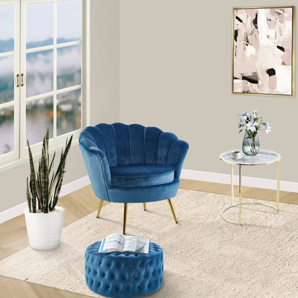 Bloomer Velvet Fabric Accent Sofa Love Chair - Blue For Discount