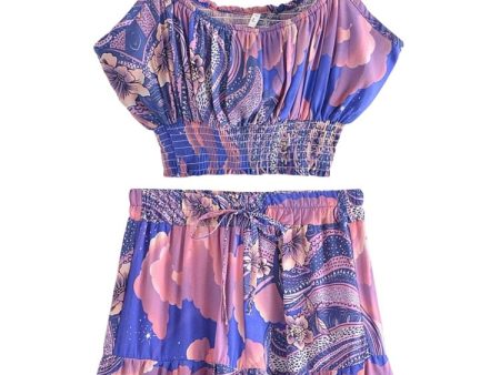 Women s Star and Moon Two Piece Suit | Sleeveless Top + Bohemian Shorts | 2 Pieces Outfit | S-L Online Sale