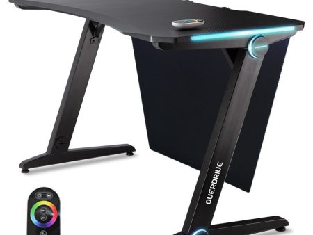 OVERDRIVE Gaming Desk 120cm PC Computer LED Lights Carbon Fibre Style Black RGB Discount