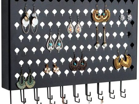 Wall Mount Earring Jewelry Hanger Organizer Holder with 109 Holes and 19 Hooks (Black) Online Sale