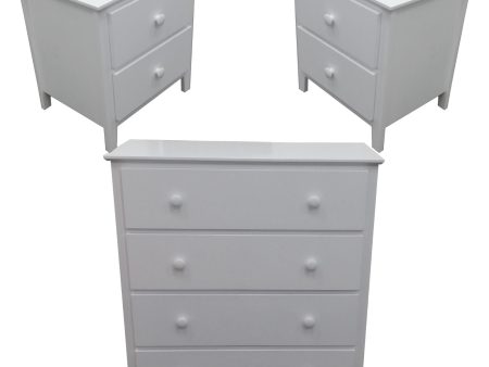 Wisteria Bedside Tallboy 3pc Bedroom Set Drawers Nightstand Storage Cabinet -WHT For Discount