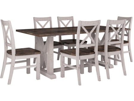 Erica 7pc Dining Set 200cm Table 6 Chair Solid Acacia Wood Timber Brown White Online Sale