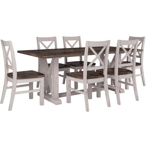 Erica 7pc Dining Set 200cm Table 6 Chair Solid Acacia Wood Timber Brown White Online Sale