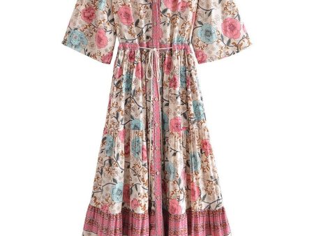 Women s Summer Boho Robe Dress | V-Neck With Tassels | S-XL For Sale