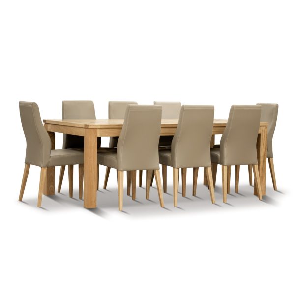 Rosemallow 9pc Dining Set 210cm Table 8 Silver PU Chair Solid Messmate Timber Online Sale