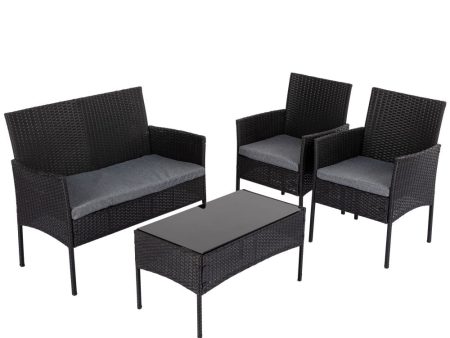 4 Seater Wicker Outdoor Lounge Set - Black Fashion