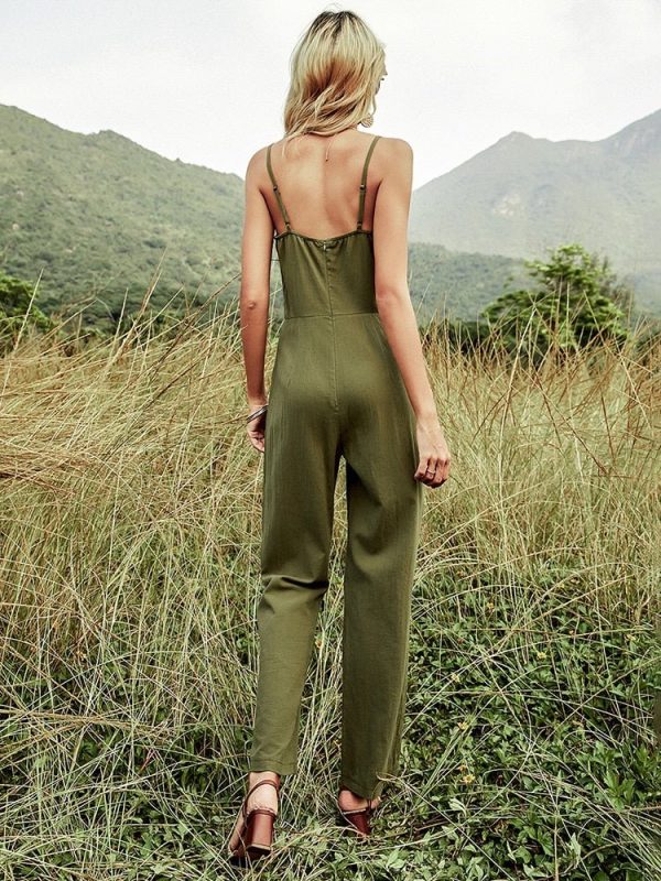 Women s Fashionable Green Boho One Piece Romper | Loose VNeck | S-XL Online Hot Sale