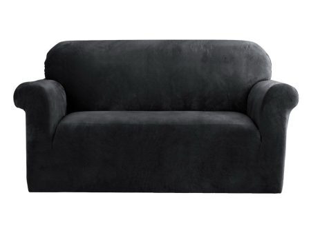 Artiss Velvet Sofa Cover Plush Couch Cover Lounge Slipcover 2 Seater Black For Discount