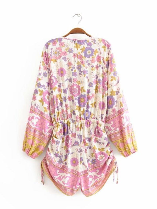 Women s Floral Boho Romper With Tassels | V-Neck Jumpsuit | S-L on Sale