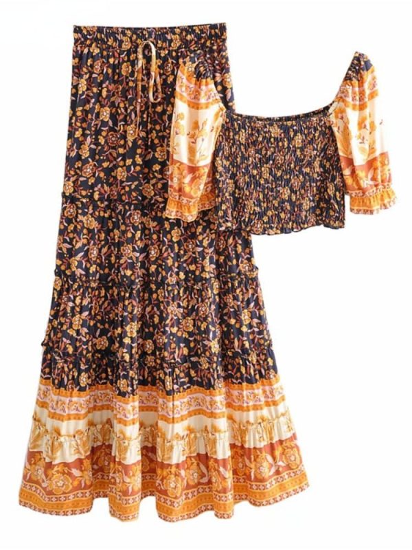 Women s Two Piece Bohemian Spice Outfit |  Off Shoulder Top + Drawstring Skirts 2 | S-L Online