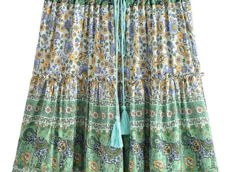 Vintage Styled Green Hippie Skirt | With Tassels | M-L Online