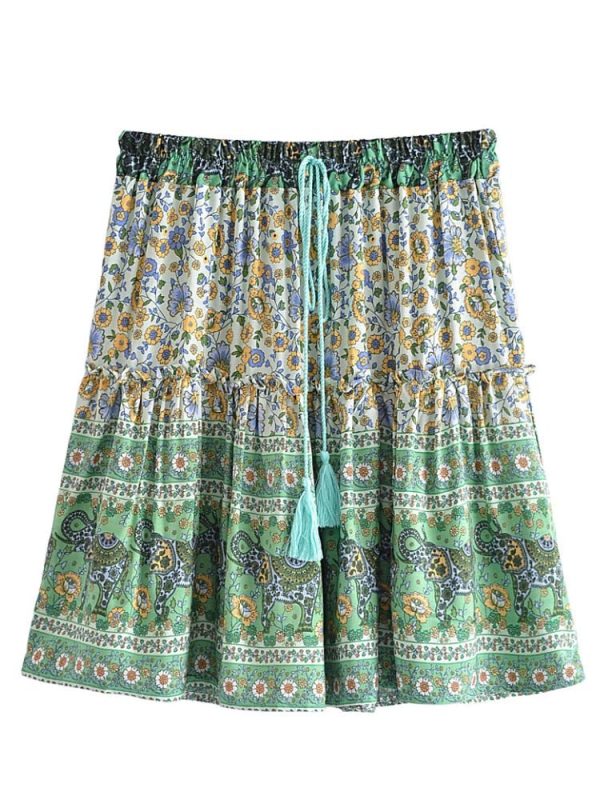 Vintage Styled Green Hippie Skirt | With Tassels | M-L Online